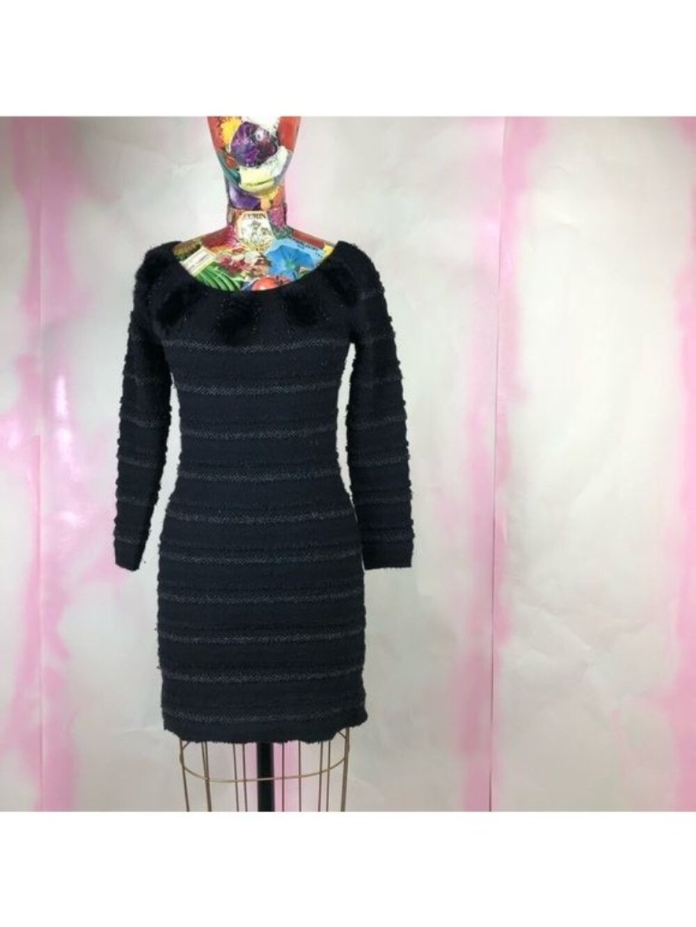 Anthro Leifsdottir Metallic Fur Striped Sweater Dress